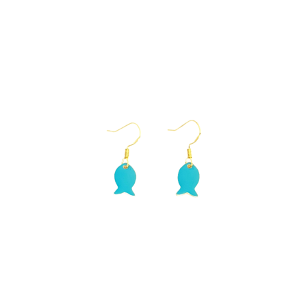 earrings steel gold blue fish
